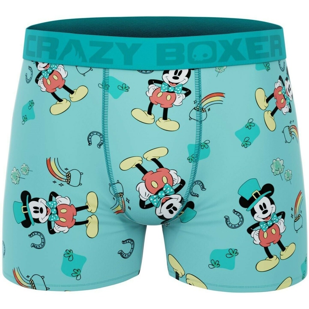 Crazy Boxers Mens Mickey Mouse St Patricks Day Boxer Briefs Medium 32-34 Teal